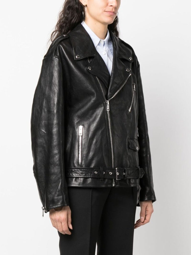 Black Oversized Biker Leather Jacket