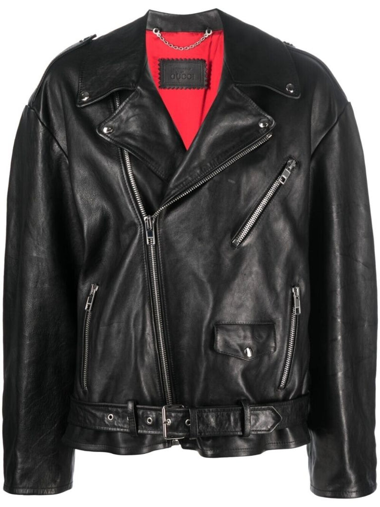 Black Oversized Biker Leather Jacket