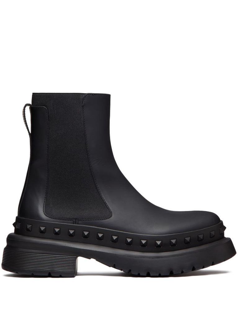 Black M-way Rockstud Leather Ankle Boots