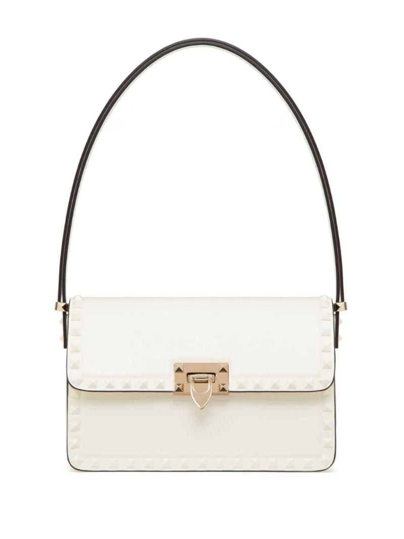 White Rockstud23 Leather Shoulder Bag