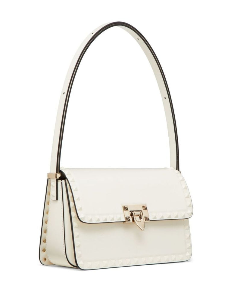 White Rockstud23 Leather Shoulder Bag