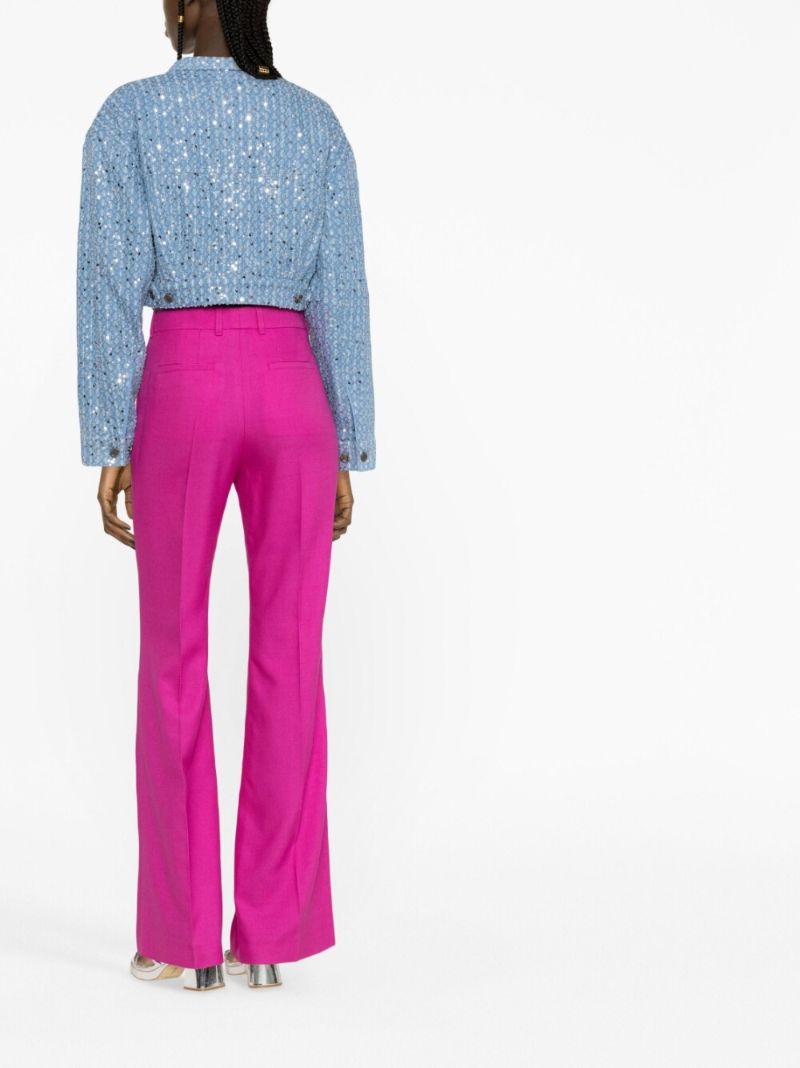Blue Sequin-embellished Cropped Denim Jacket