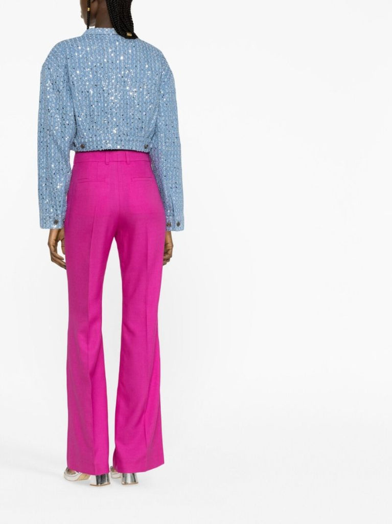 Blue Sequin-embellished Cropped Denim Jacket