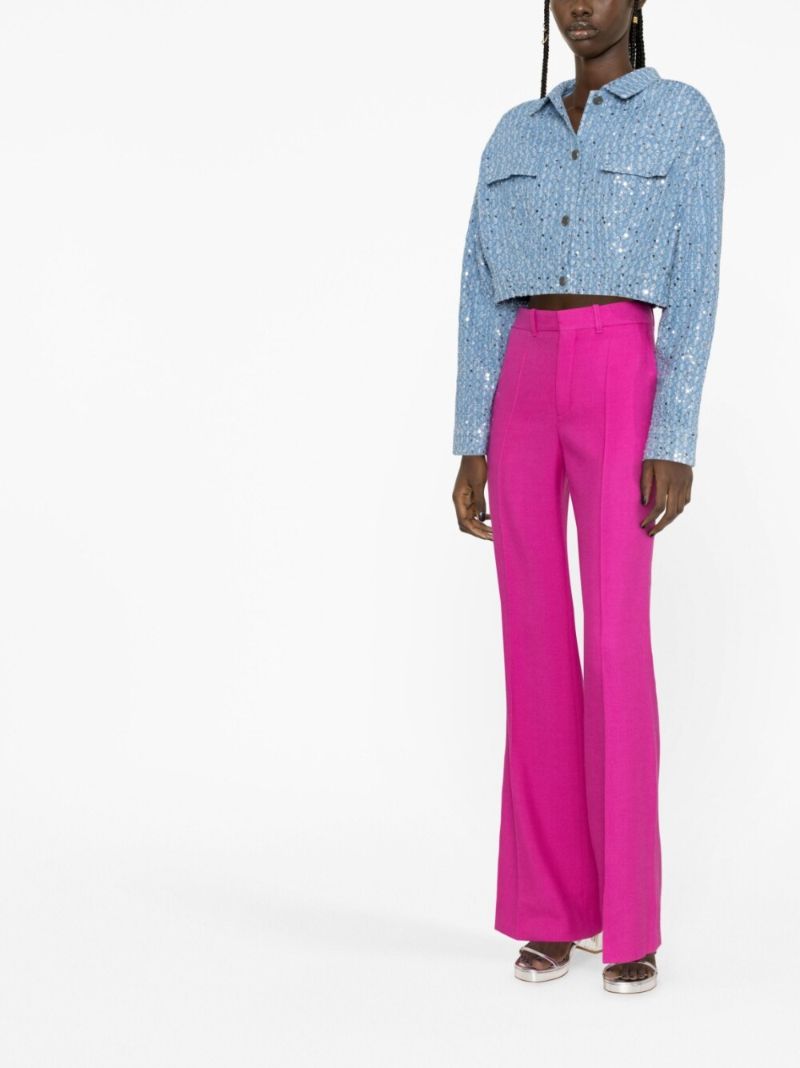Blue Sequin-embellished Cropped Denim Jacket