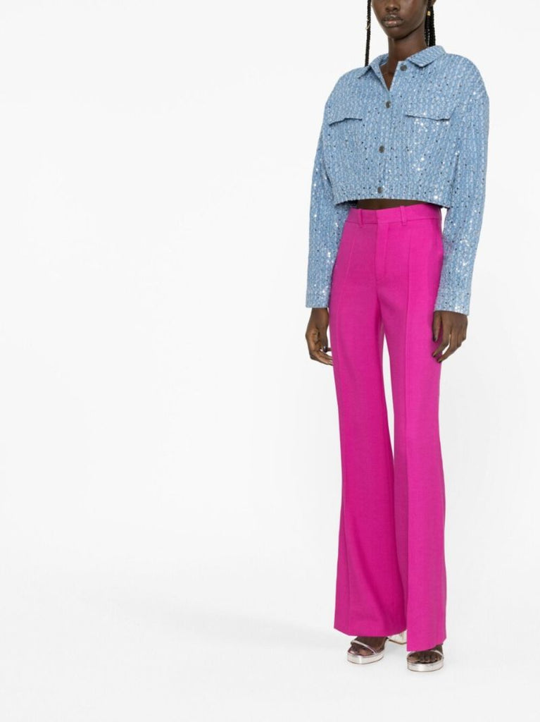 Blue Sequin-embellished Cropped Denim Jacket