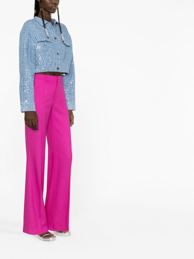 Blue Sequin-embellished Cropped Denim Jacket