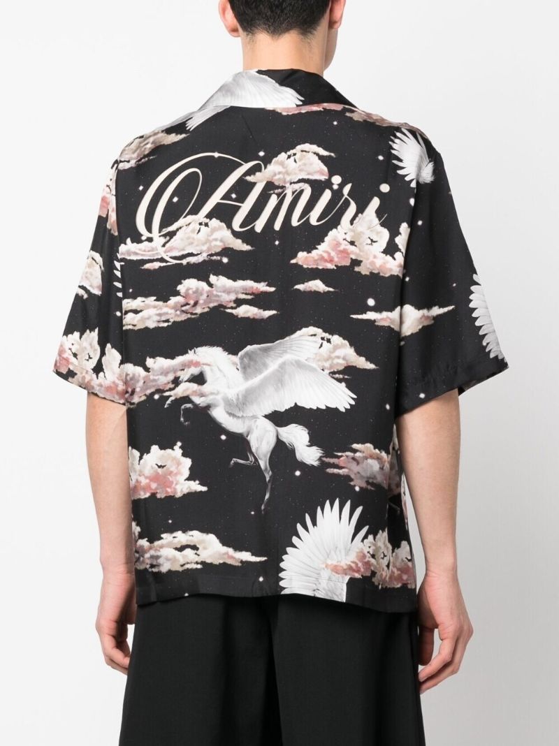Black Pegasus Print Silk Shirt