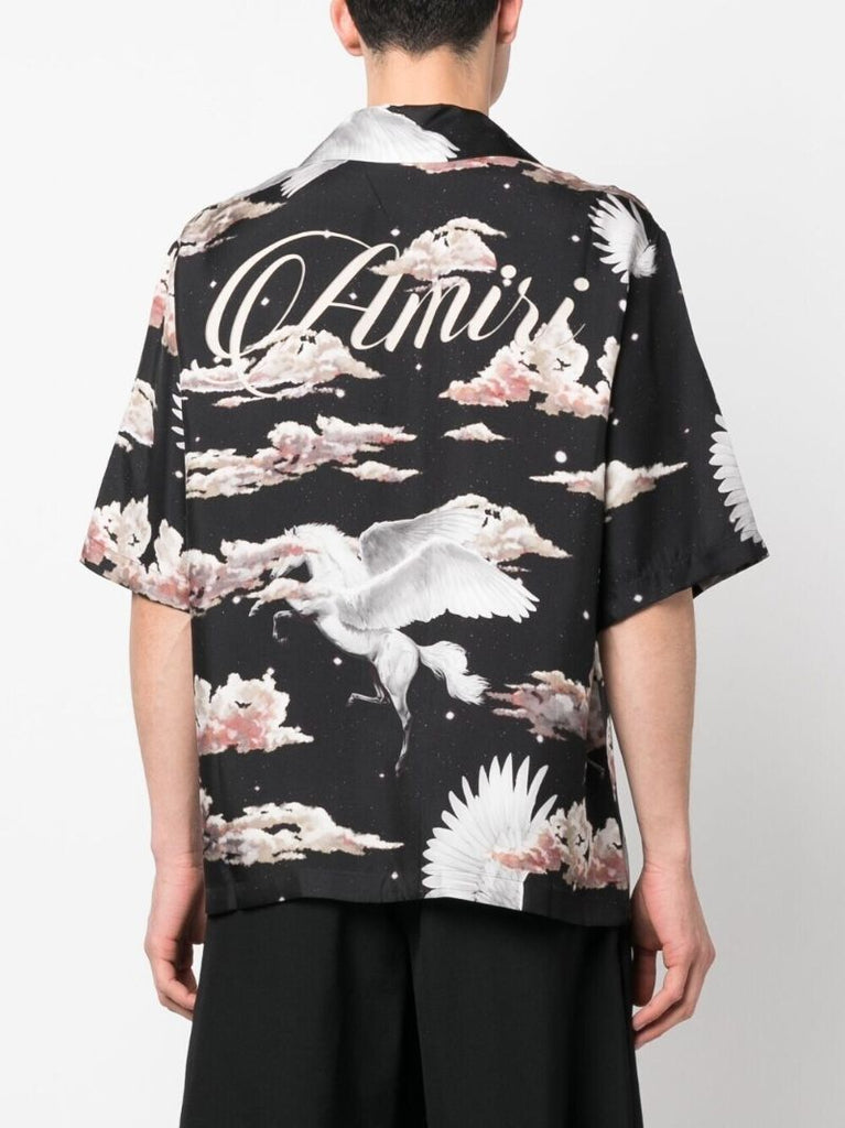Black Pegasus Print Silk Shirt