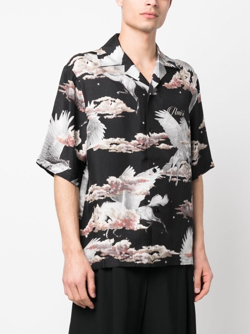Black Pegasus Print Silk Shirt