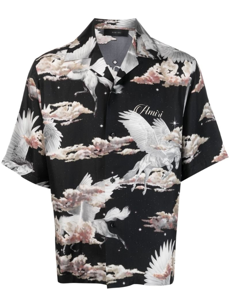 Black Pegasus Print Silk Shirt