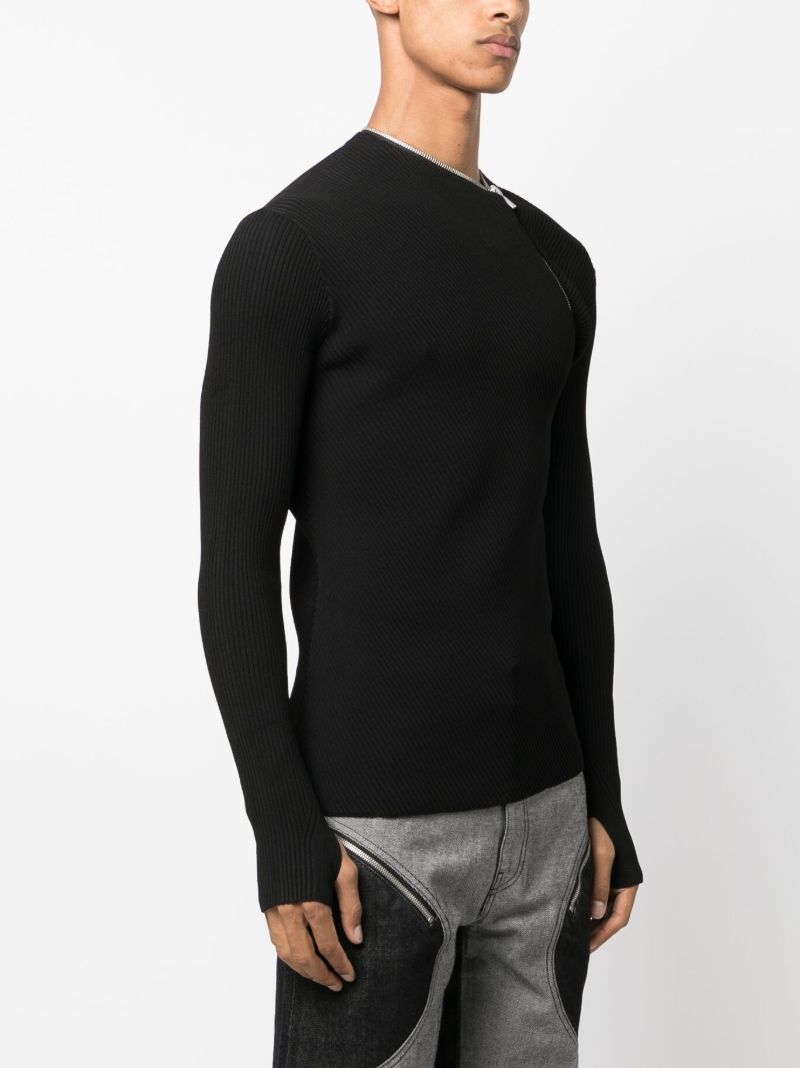 Black Zip Ribbed-knit Sweater