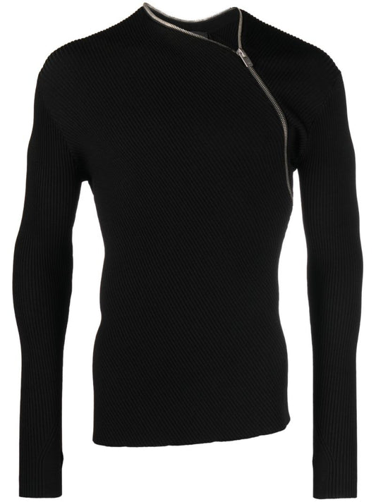 Black Zip Ribbed-knit Sweater