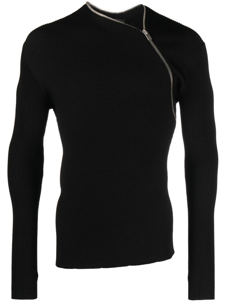 Black Zip Ribbed-knit Sweater