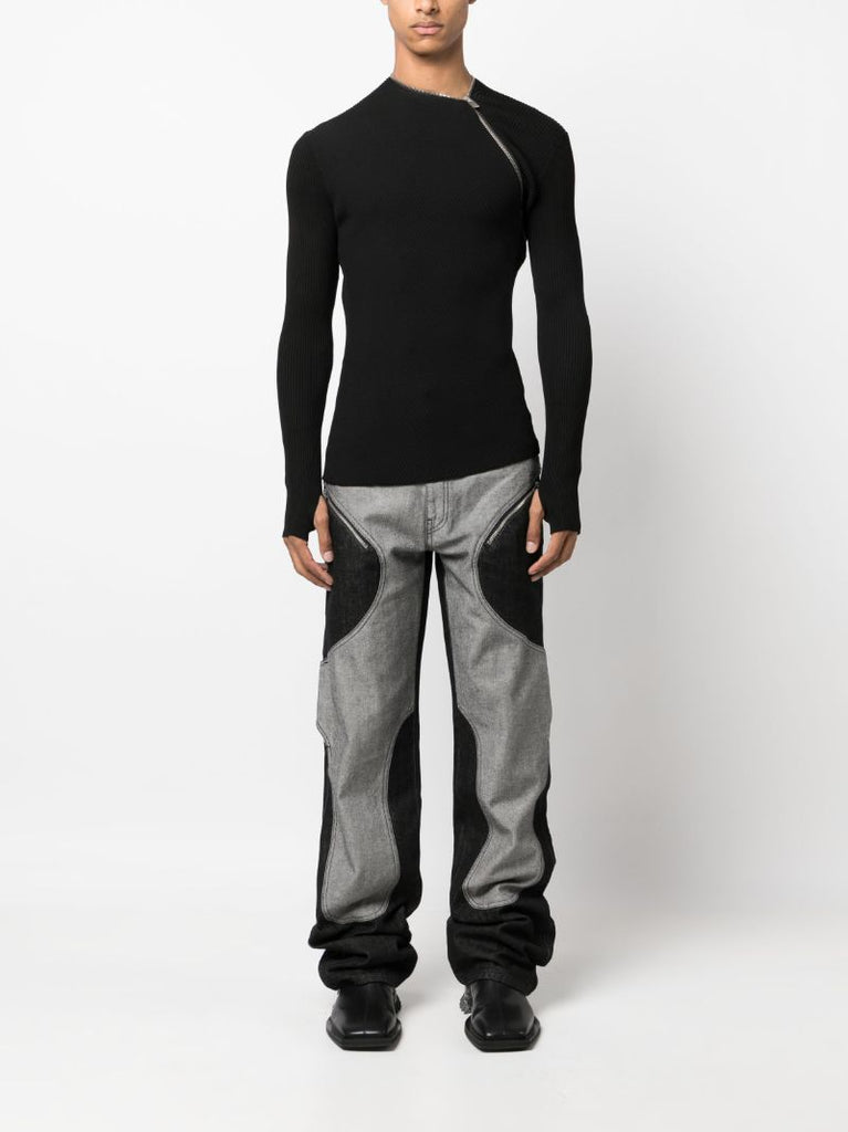 Blue Panelled Straight-leg Jeans