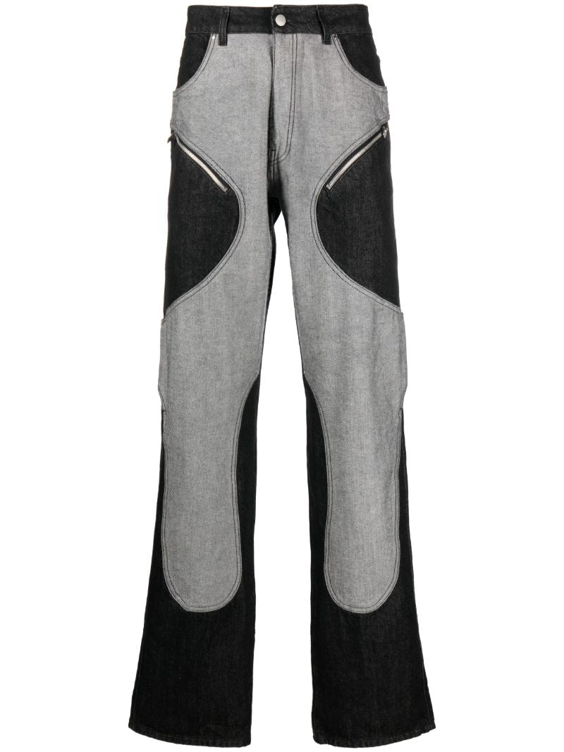 Blue Panelled Straight-leg Jeans