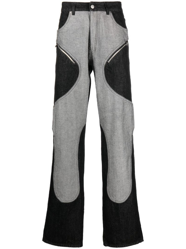 Blue Panelled Straight-leg Jeans