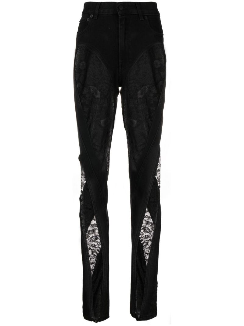 Black Spiral Mesh-panelled Skinny Jeans