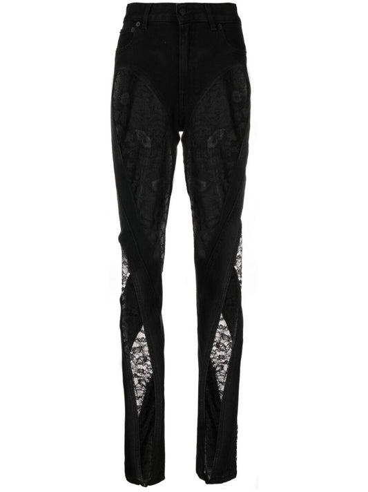 Black Spiral Mesh-panelled Skinny Jeans