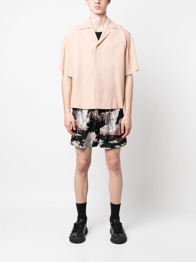 Black Bird Print Silk Track Shorts