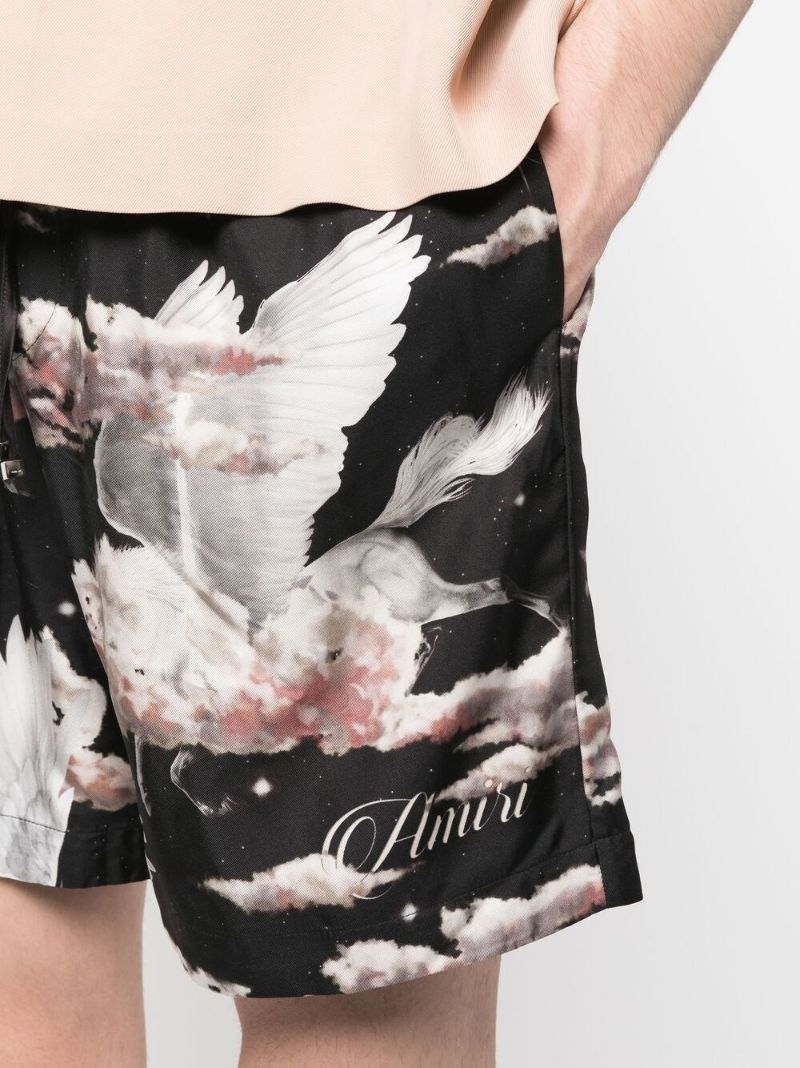 Black Bird Print Silk Track Shorts