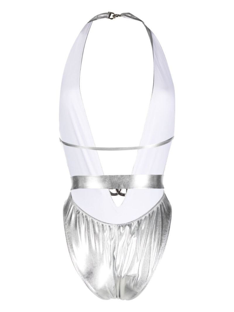 Silver Logo Plaque Halterneck Swimsuit