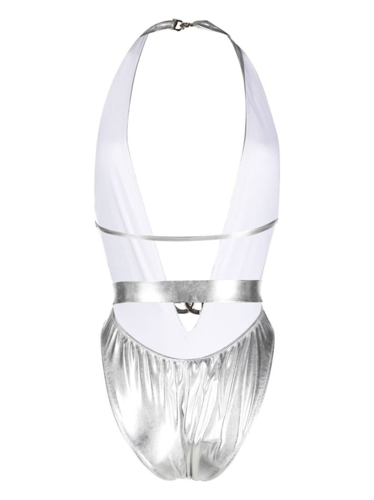 Silver Logo Plaque Halterneck Swimsuit