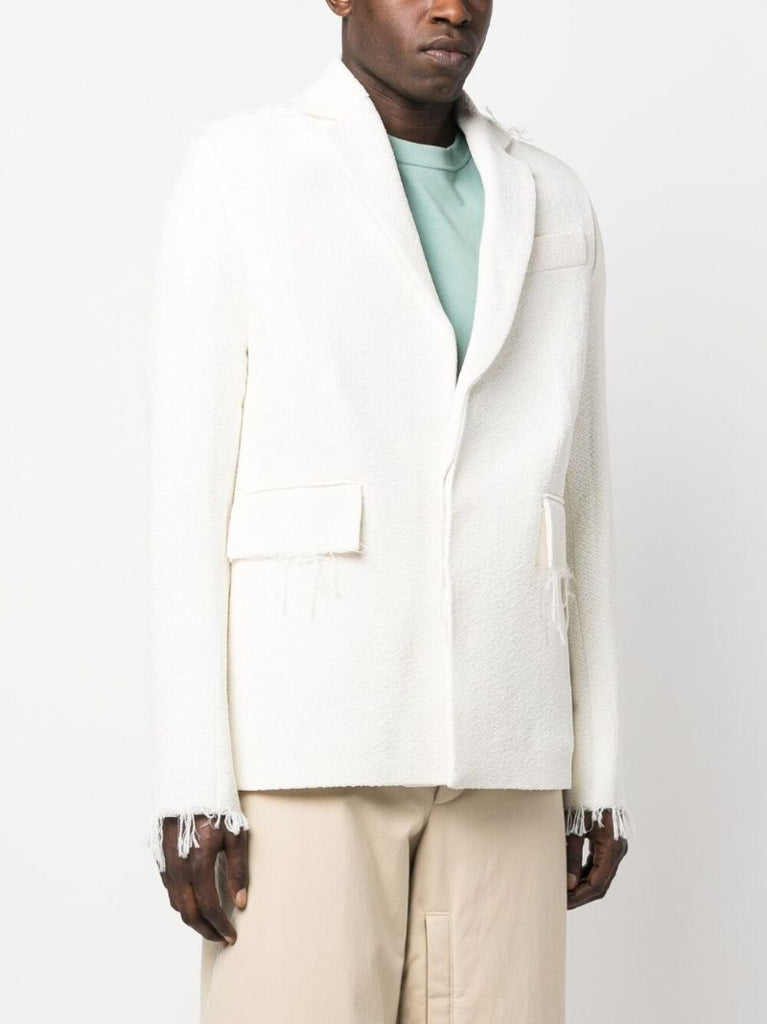 White Frayed Textured Blazer