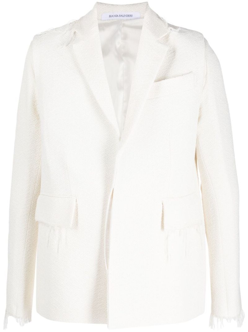 White Frayed Textured Blazer