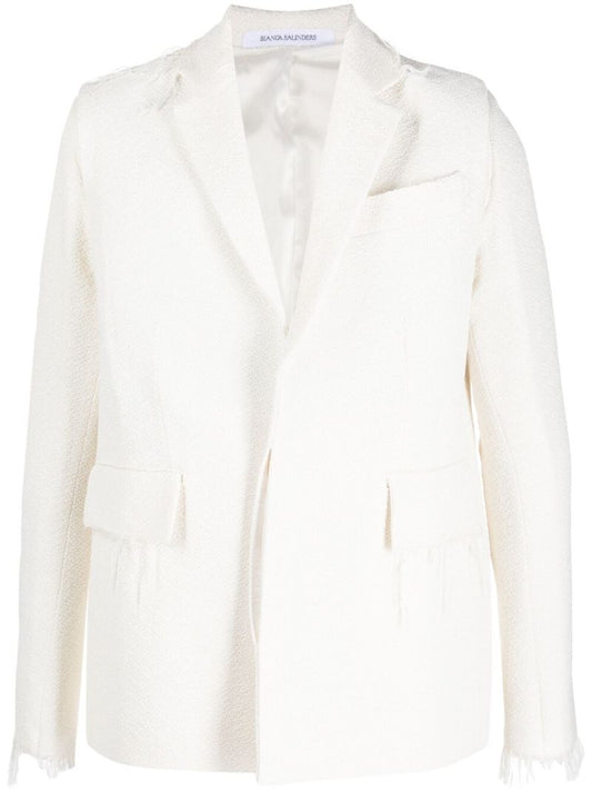 White Frayed Textured Blazer