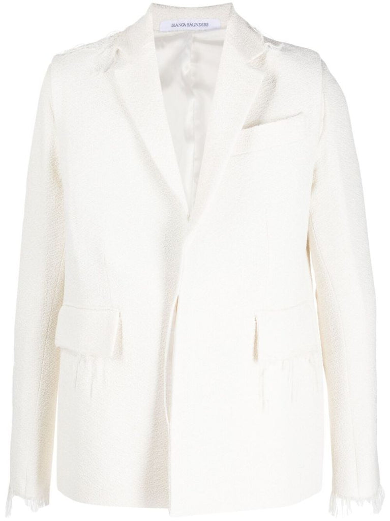 White Frayed Textured Blazer