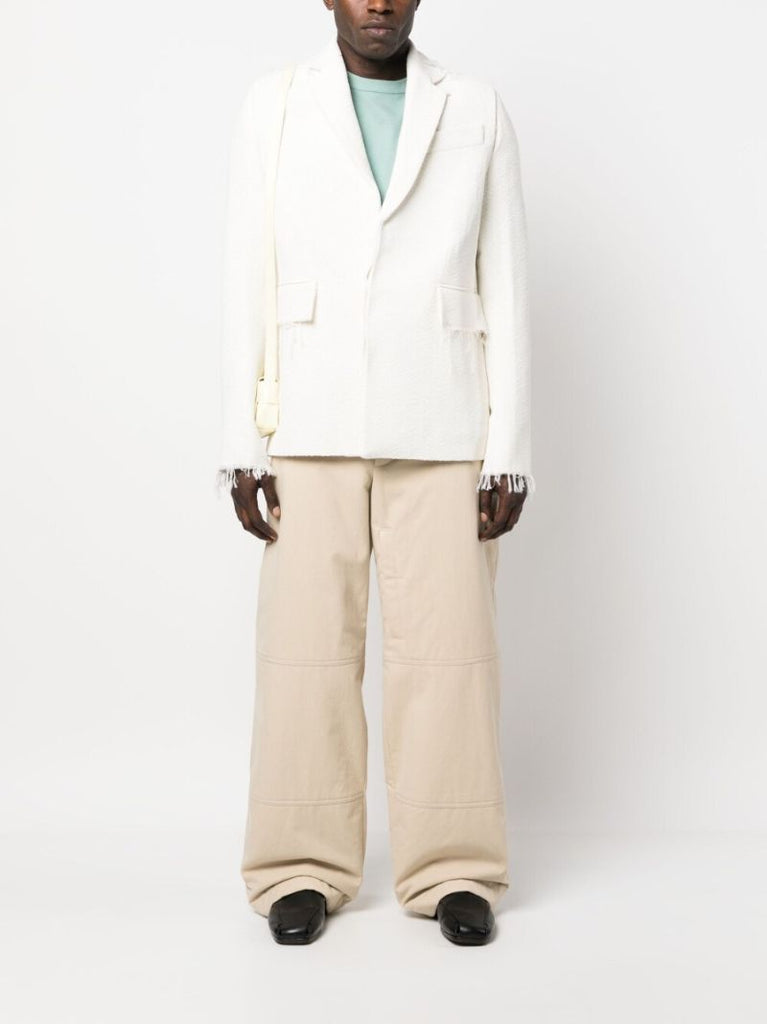 White Frayed Textured Blazer