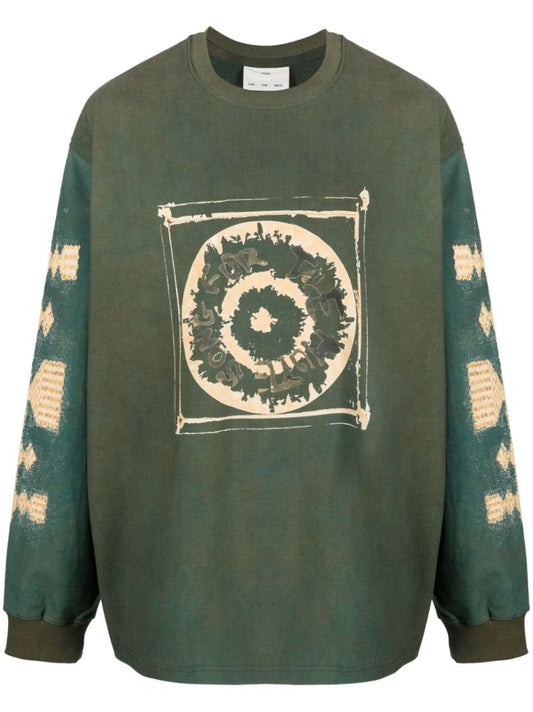 Army Green Logo Print Cotton Sweatshirt