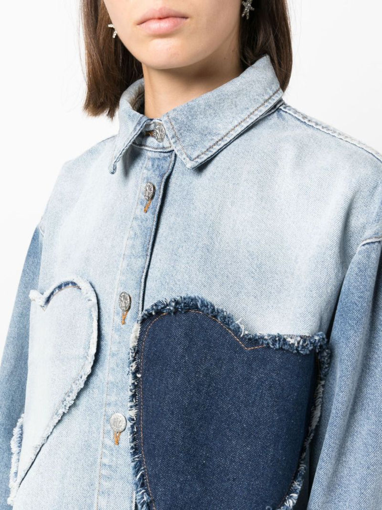Blue Heart AppliquÃ_x0083_Â© Frayed Denim Shirt