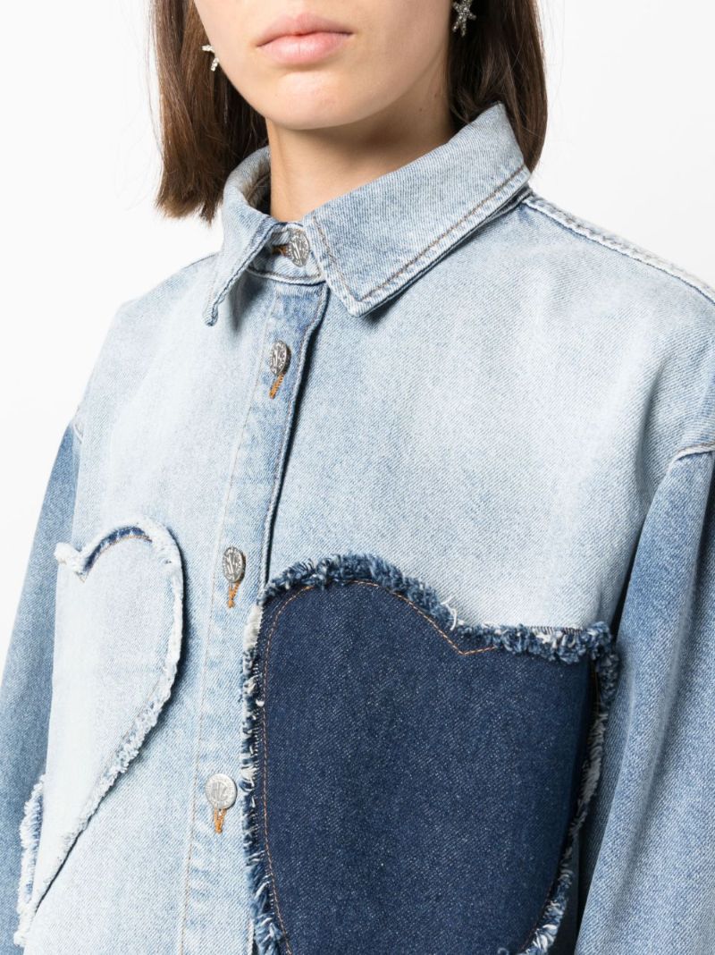 Blue Heart AppliquÃ_x0083_Â© Frayed Denim Shirt