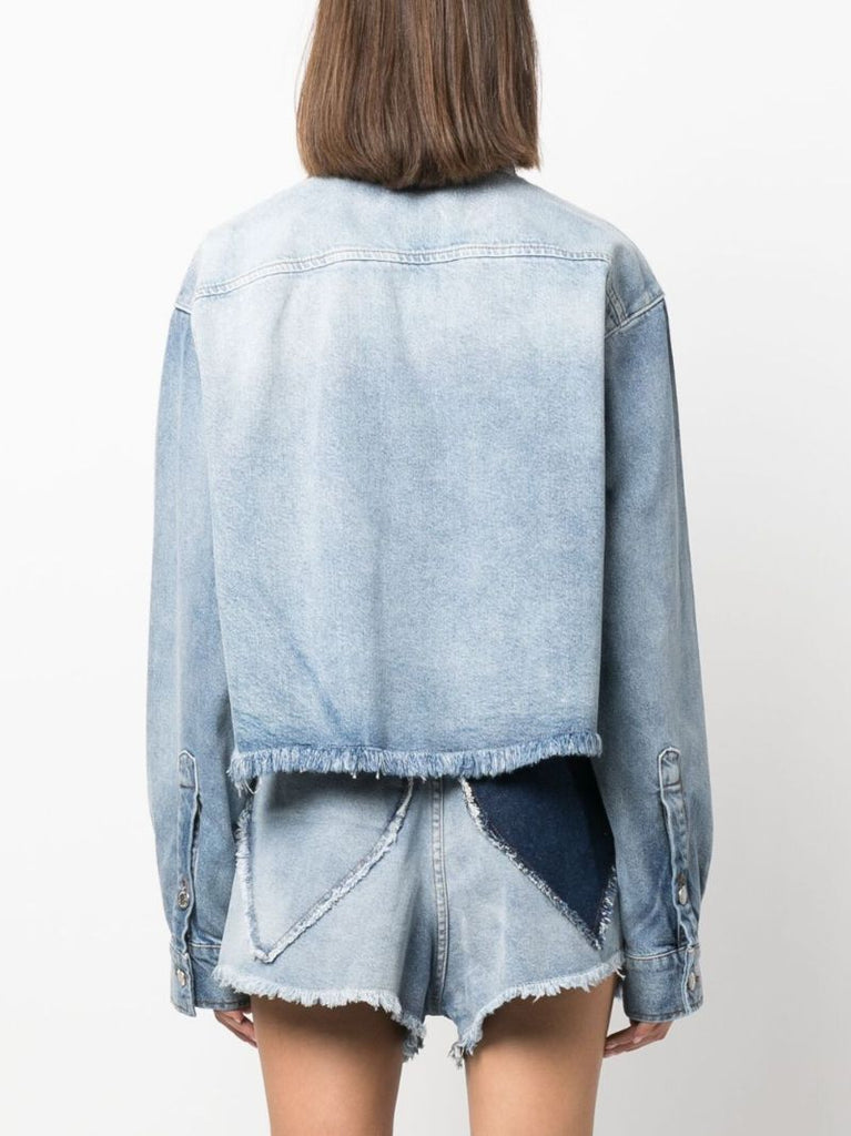 Blue Heart AppliquÃ_x0083_Â© Frayed Denim Shirt