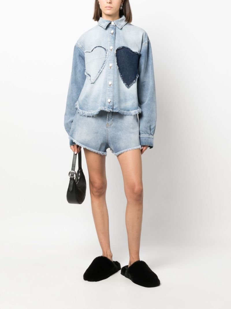 Blue Heart AppliquÃ_x0083_Â© Frayed Denim Shirt