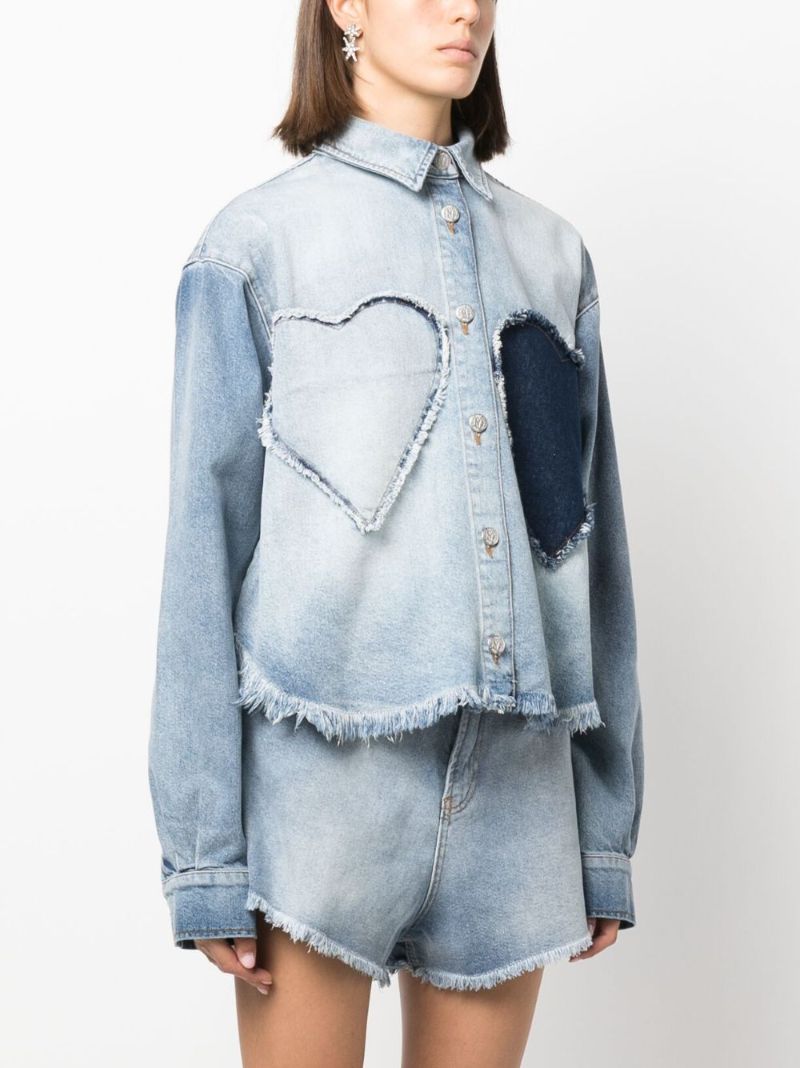 Blue Heart AppliquÃ_x0083_Â© Frayed Denim Shirt