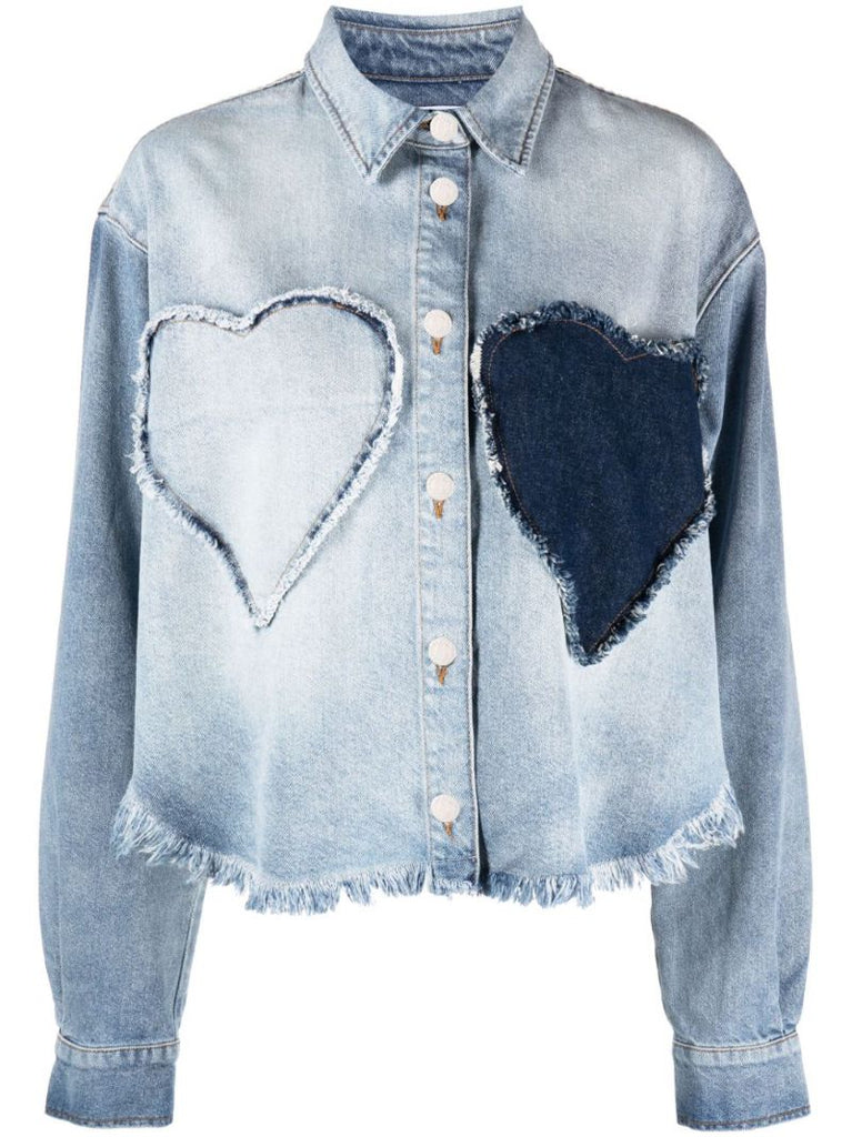 Blue Heart AppliquÃ_x0083_Â© Frayed Denim Shirt