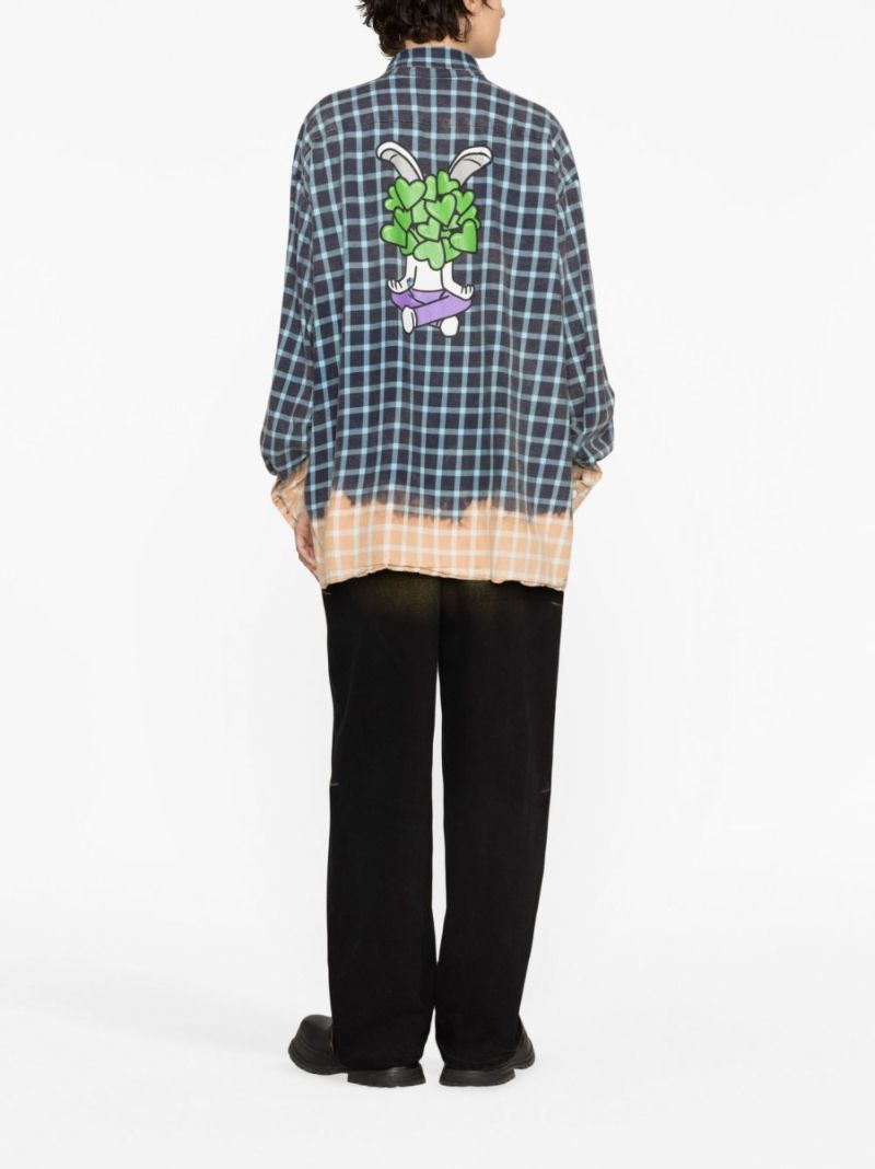 Blue Bunny Heart Print Checked Shirt