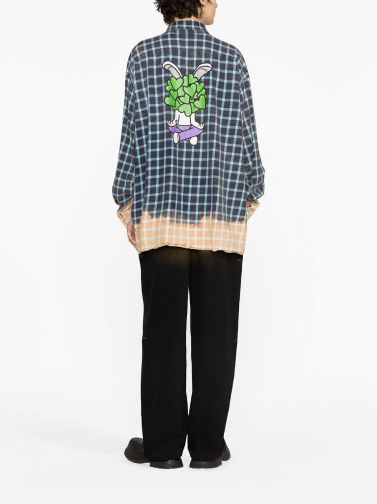 Blue Bunny Heart Print Checked Shirt