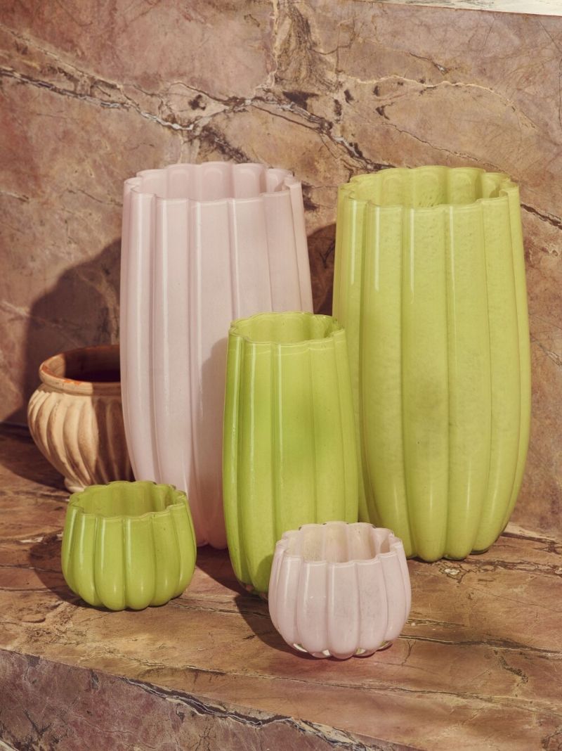 Light Pink Large Melon Glass Vase