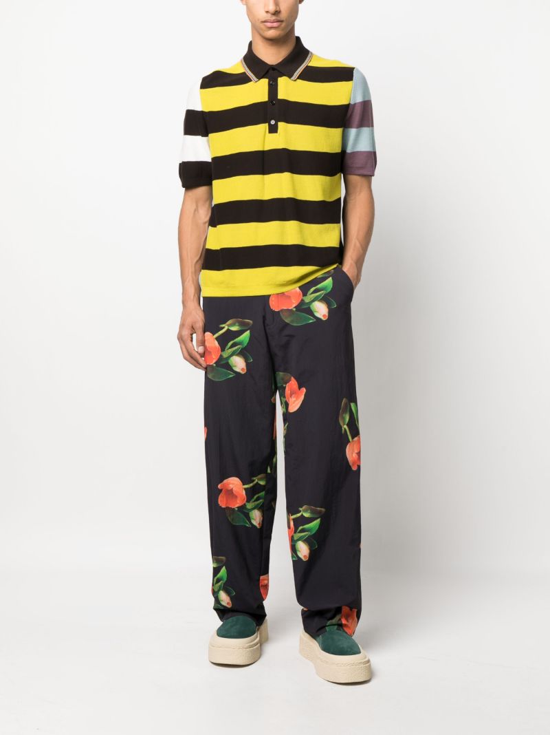 Black Straight-leg Floral Print Trousers