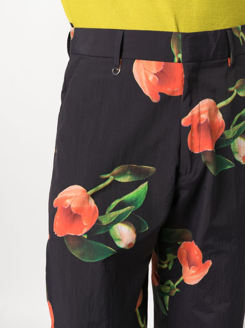 Black Straight-leg Floral Print Trousers