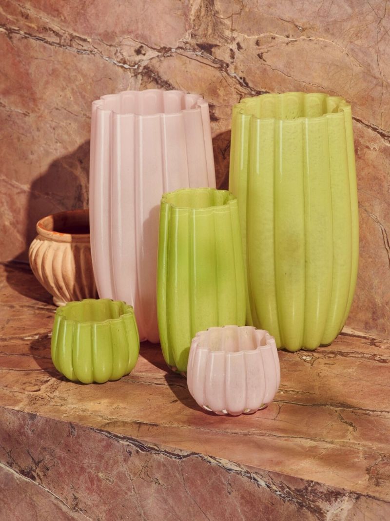 Olive Green Large Melon Glass Vase