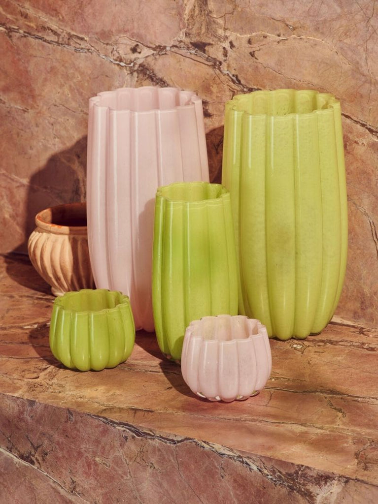 Olive Green Large Melon Glass Vase