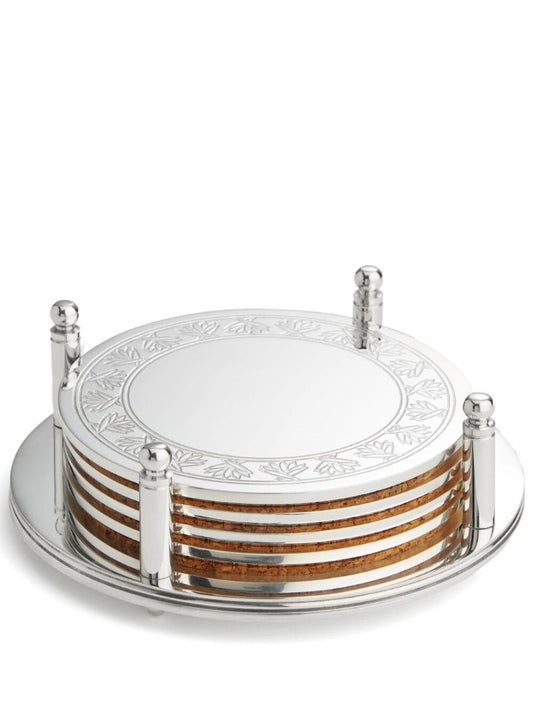 Silver-tone Rochester Engraved Coaster Set