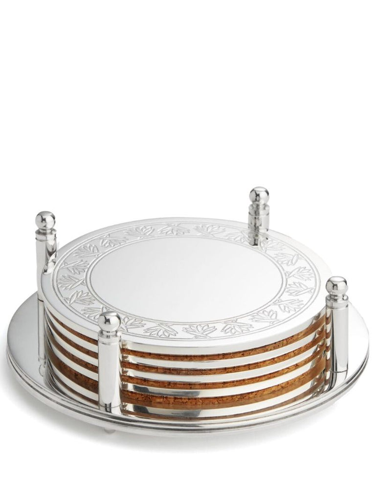 Silver-tone Rochester Engraved Coaster Set