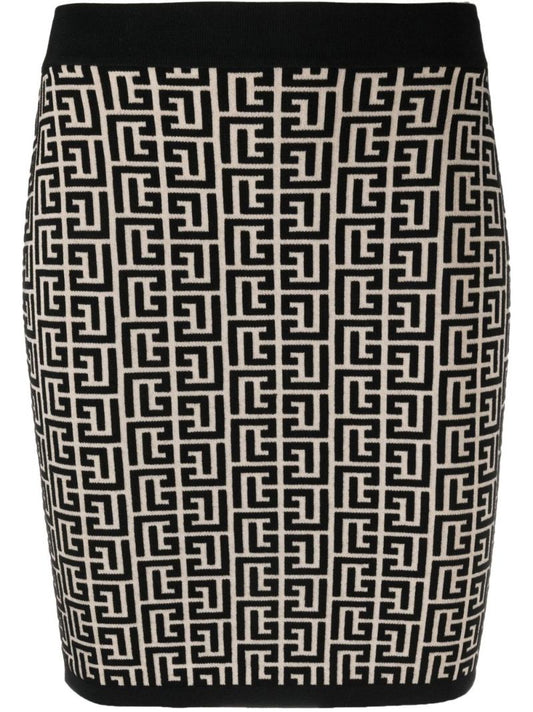 Black Monogram Pattern Knitted Skirt