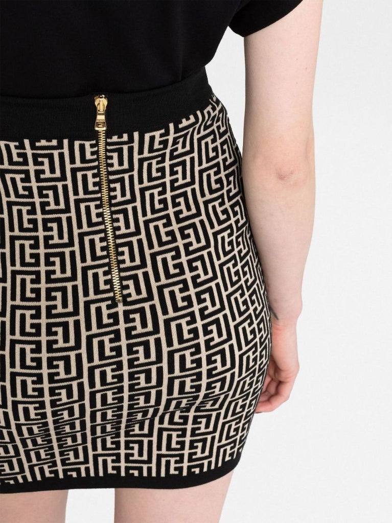 Black Monogram Pattern Knitted Skirt