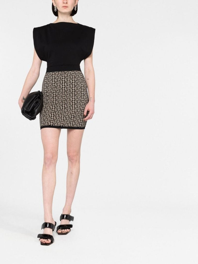 Black Monogram Pattern Knitted Skirt